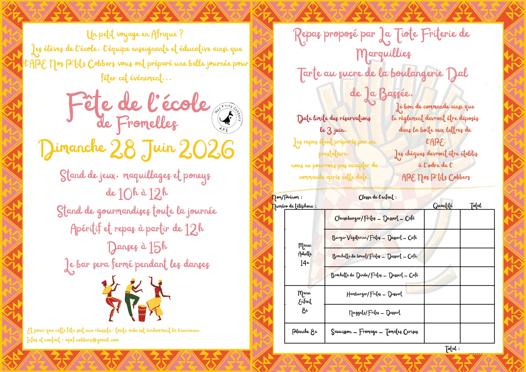 Kermesse de l'école ! pensez à réserver vos repas avant le 3 Juin